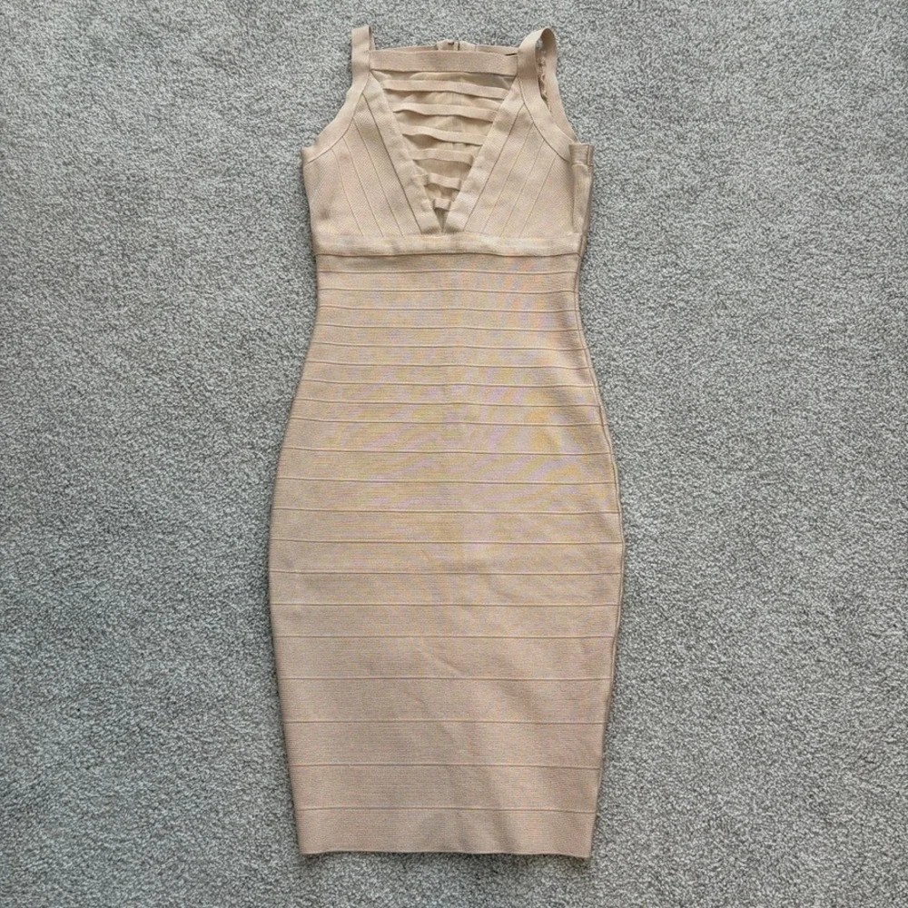 Marciano Penelope Bandage Dress Womens S Tan Beige Bodycon Cocktail Clubwear